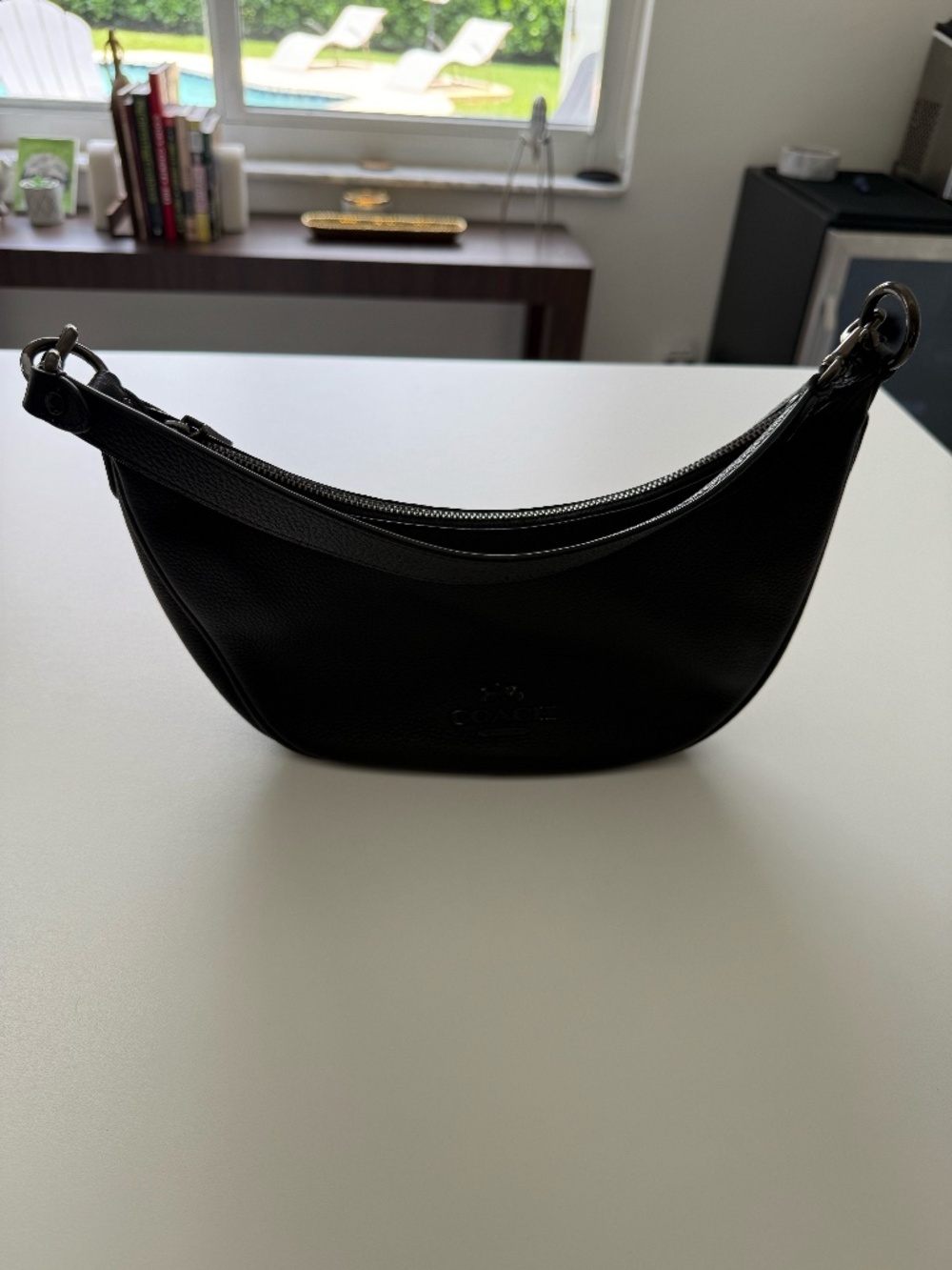 Coach Black Leather Crescent Hobo Crossbody Bag 2 Straps Minimalist